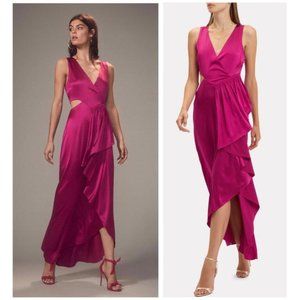 A.L.C. Cantor Pink Magenta Silk Cut Out Side Ruffle Midi Dress Size